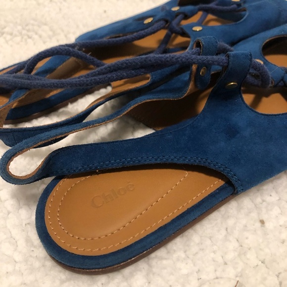 Chloé Blue Suede Gladiator Sandals - Picture 3 of 4